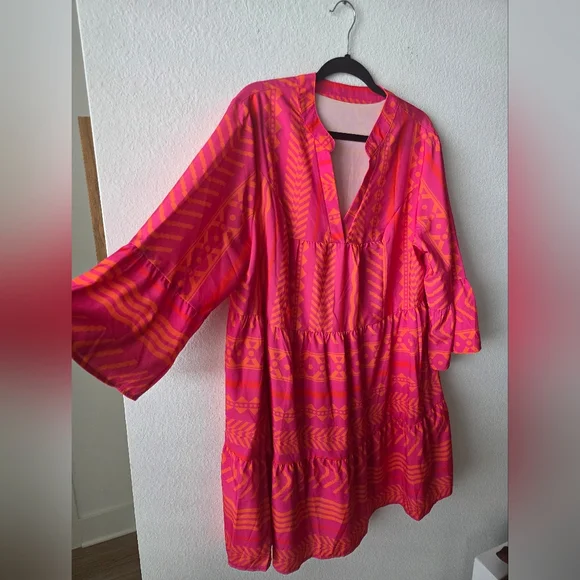 SHEIN Pink and Orange Aztec CHIC Patterned Dress - Picture 4 of 8